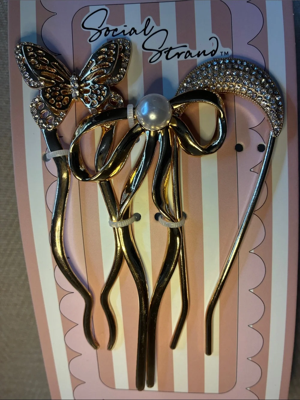 Gold Hair Accessory Set with Butterfly, Bow & Crescent